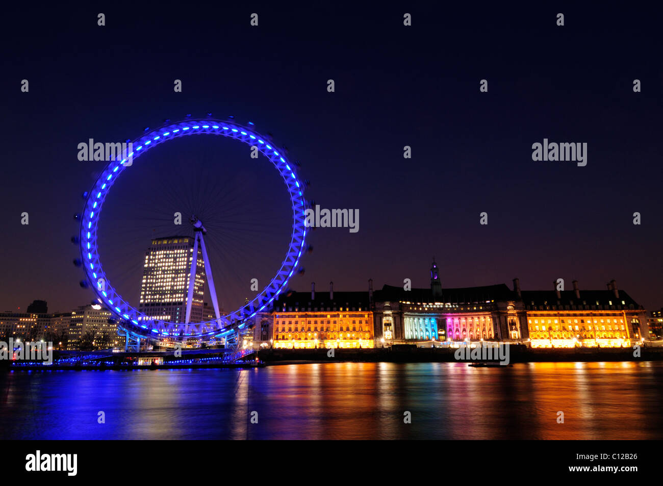 Le London Eye de nuit, London, England, UK Banque D'Images