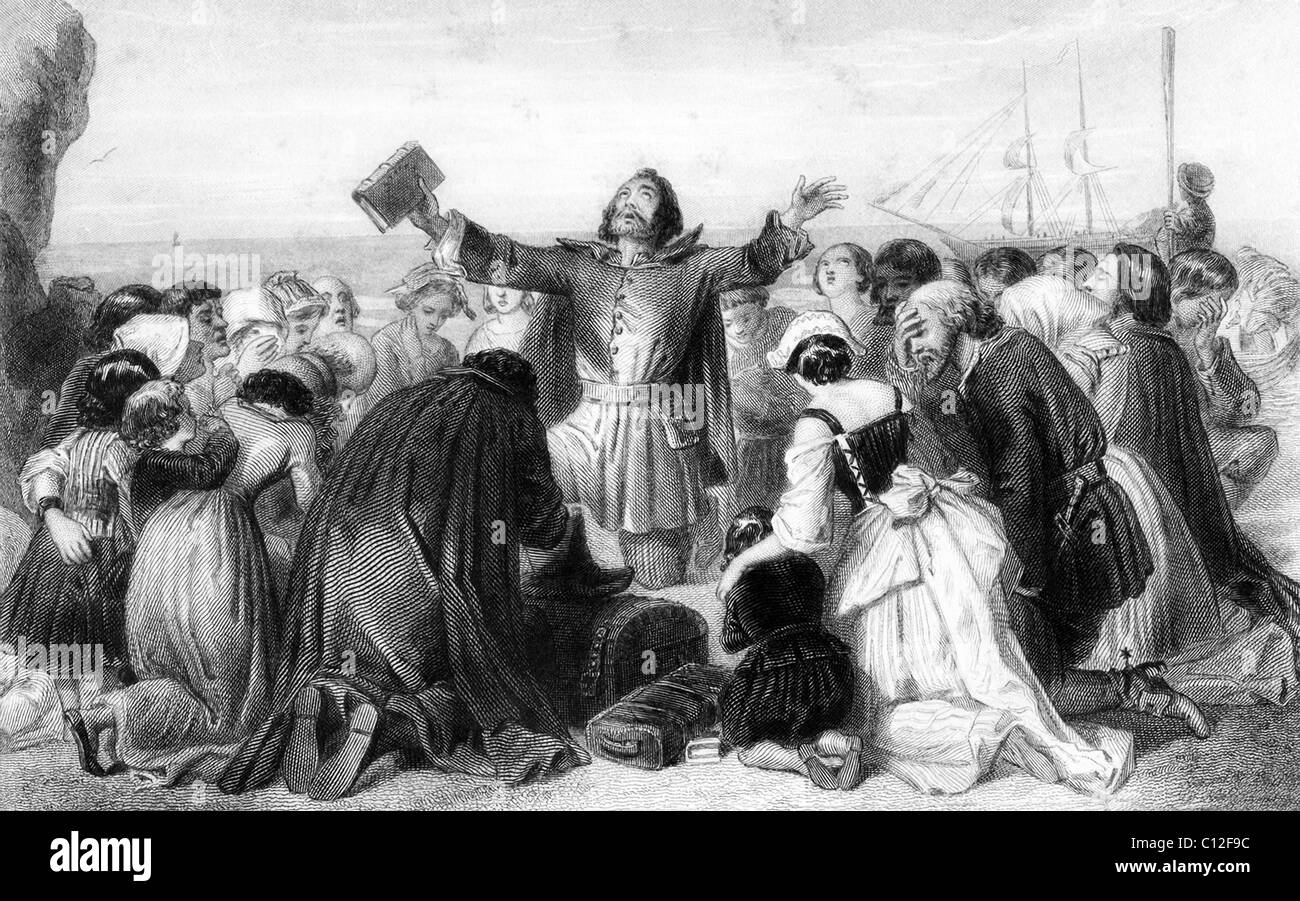 Dans l'histoire américaine, les pèlerins, ici au départ de Leiden, furent les fondateurs de la colonie de Plymouth au Massachusetts. Banque D'Images