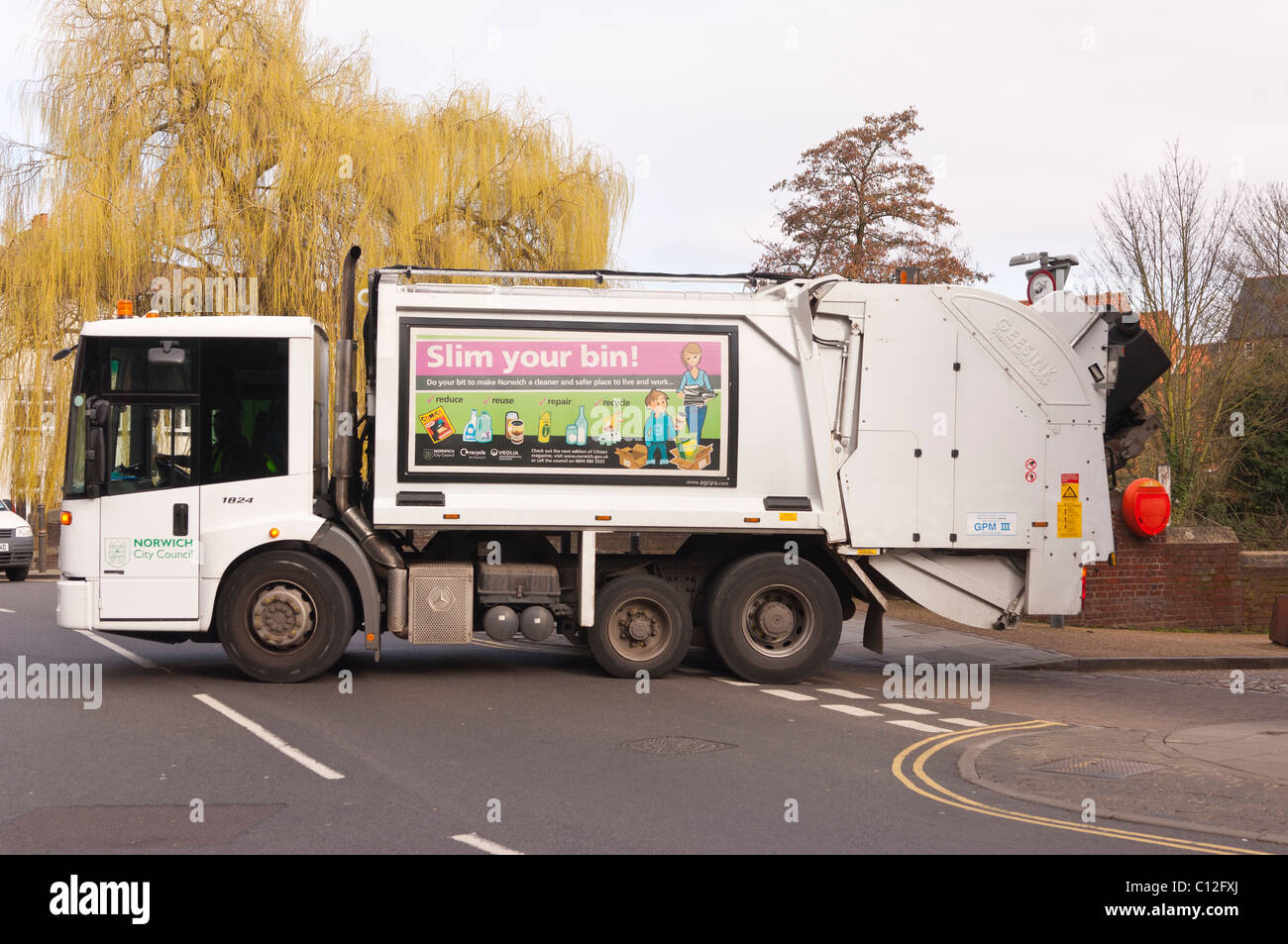 Conseil d'un camion benne à Norwich , Norfolk , Angleterre , Angleterre , Royaume-Uni Banque D'Images