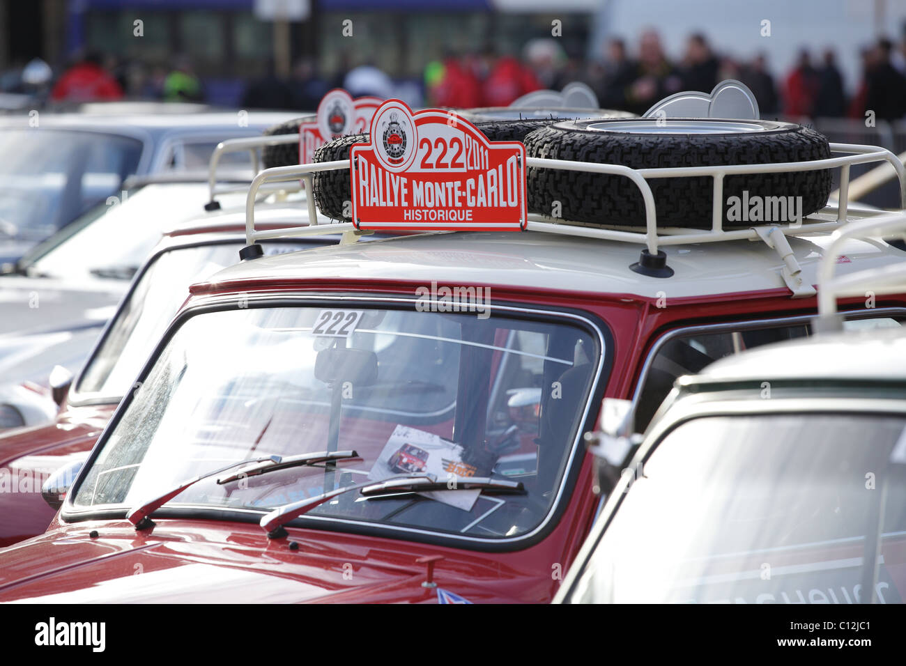 Monte Carlo Rally Glasgow, détail des voitures garées avant le départ, Écosse, Royaume-Uni Banque D'Images