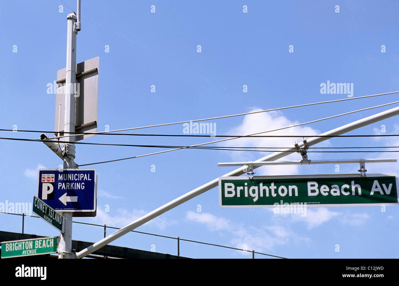 États-Unis New York Brooklyn Borough Brighton Beach Avenue Coney Island Avenue Municipal parking Sign. En extérieur Banque D'Images