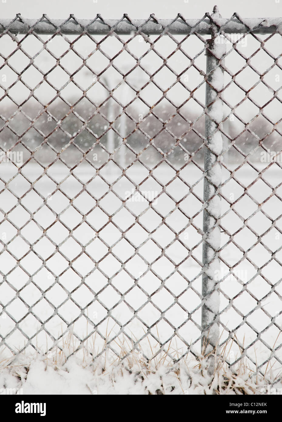 USA, New York State, Rockaway Beach, chainlink fence en hiver Banque D'Images