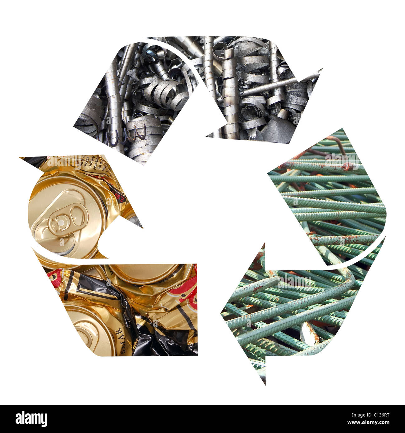 Trois touches metal recycling symbol over white background Banque D'Images