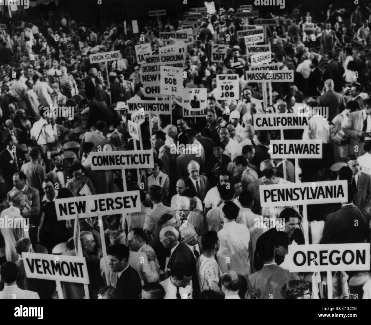 Élections américaines. L'étage de la Convention nationale républicaine à Chicago, Illinois, Juillet, 1952. Banque D'Images