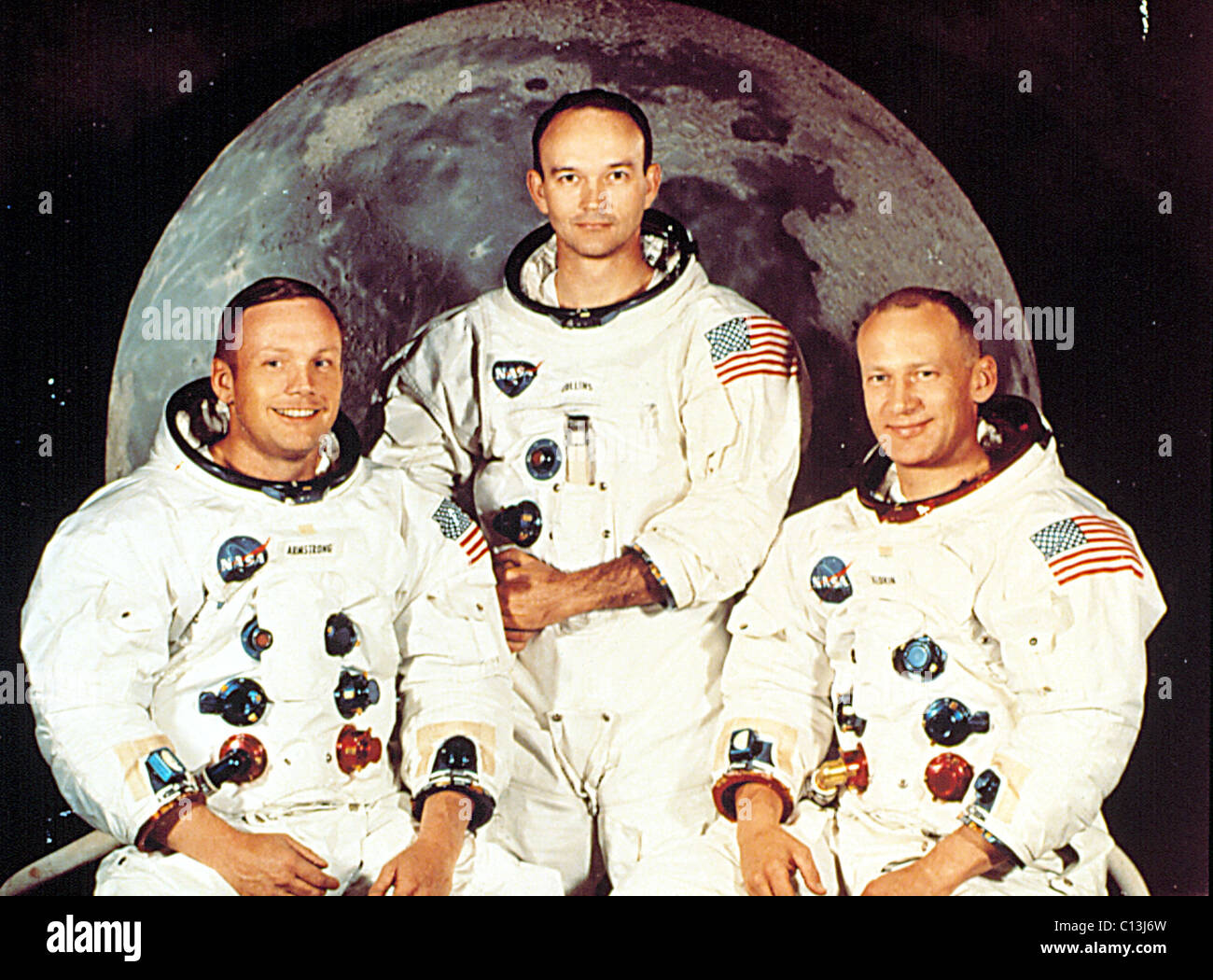 L'équipage d'Apollo 11, Neil ARMSTRONG, MICHAEL COLLINS, Edwin (Buzz) Aldrin, préalablement à leur mission sur la lune, juillet 1969. Banque D'Images
