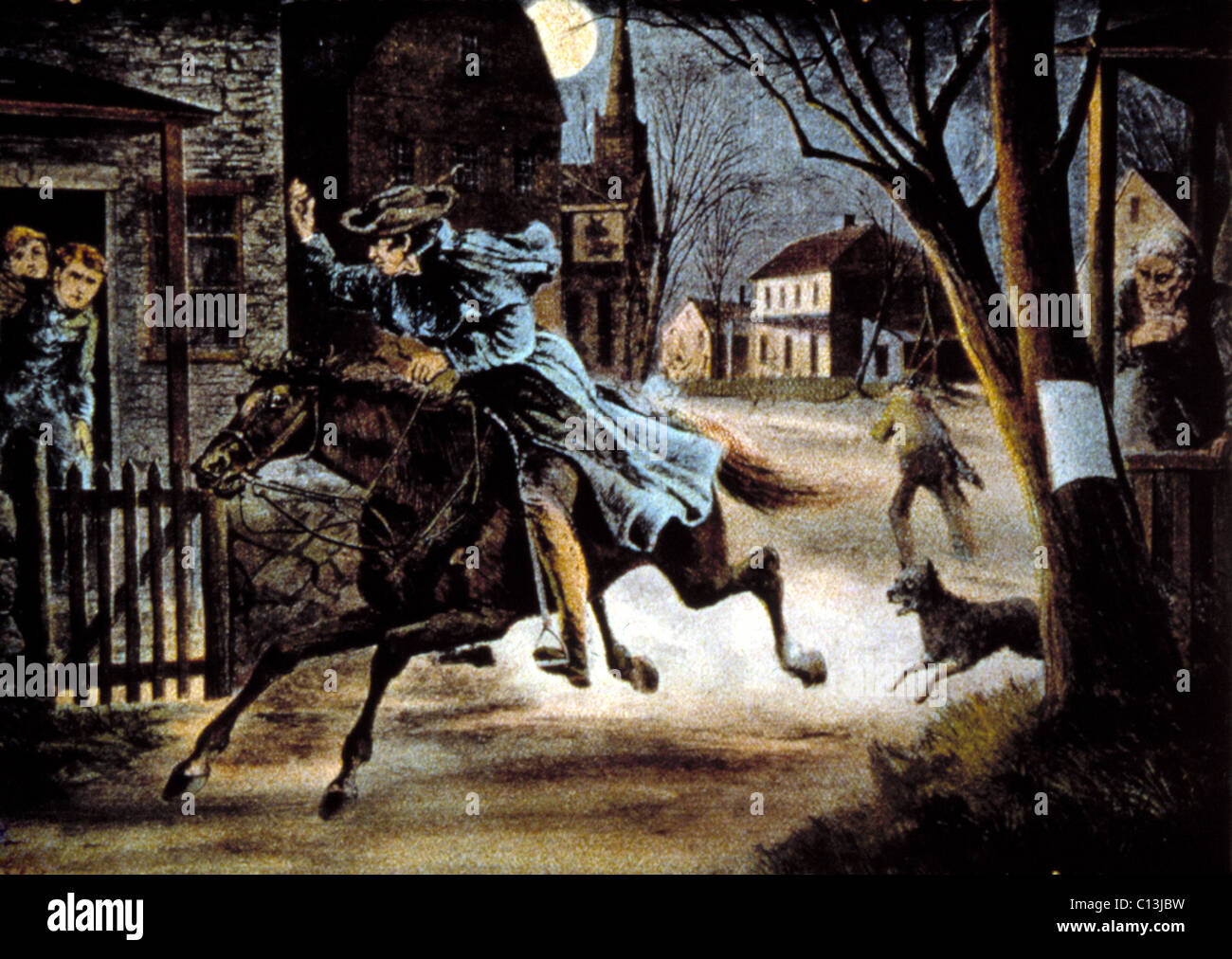 Paul Revere rides alerter les citoyens de l'attaque britannique, le 18 avril, 1775 Banque D'Images