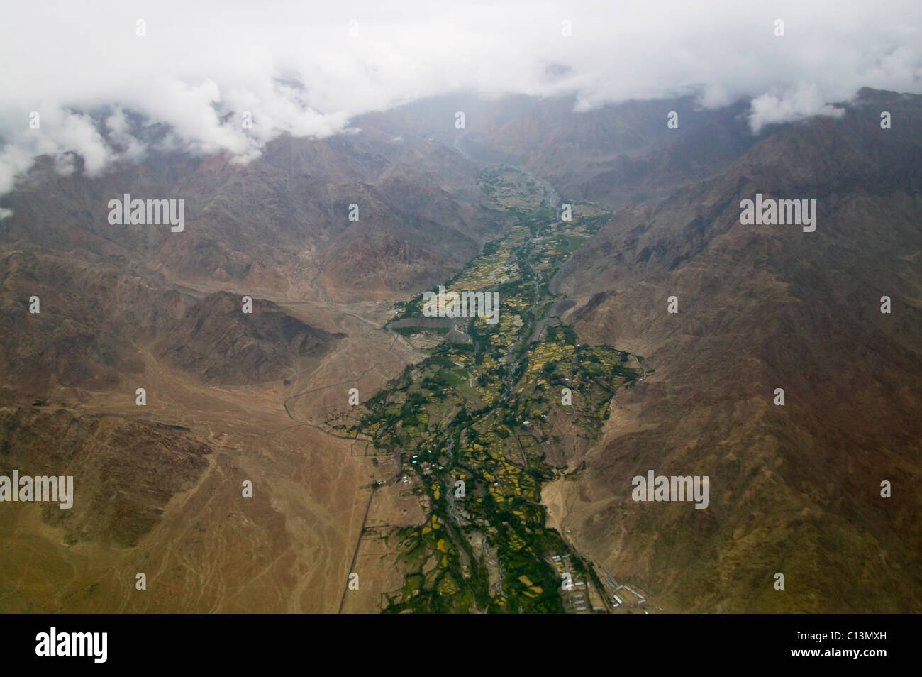 Vue aérienne de la vallée verte dans l'Himalaya, le Ladakh, Inde zone Banque D'Images