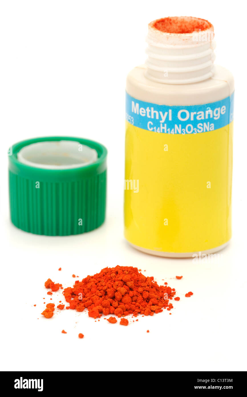 Ouvert contenant en plastique d'orange de méthyle Banque D'Images