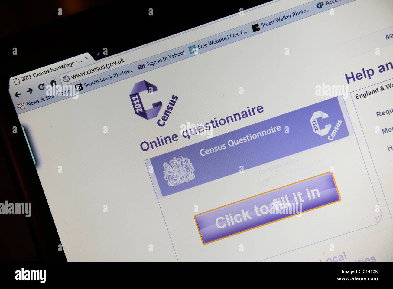 Recensement 2011 l'Angleterre et Pays de Galles site web. Cliquez sur à remplir. Portail en ligne. Office National des Statistiques Banque D'Images