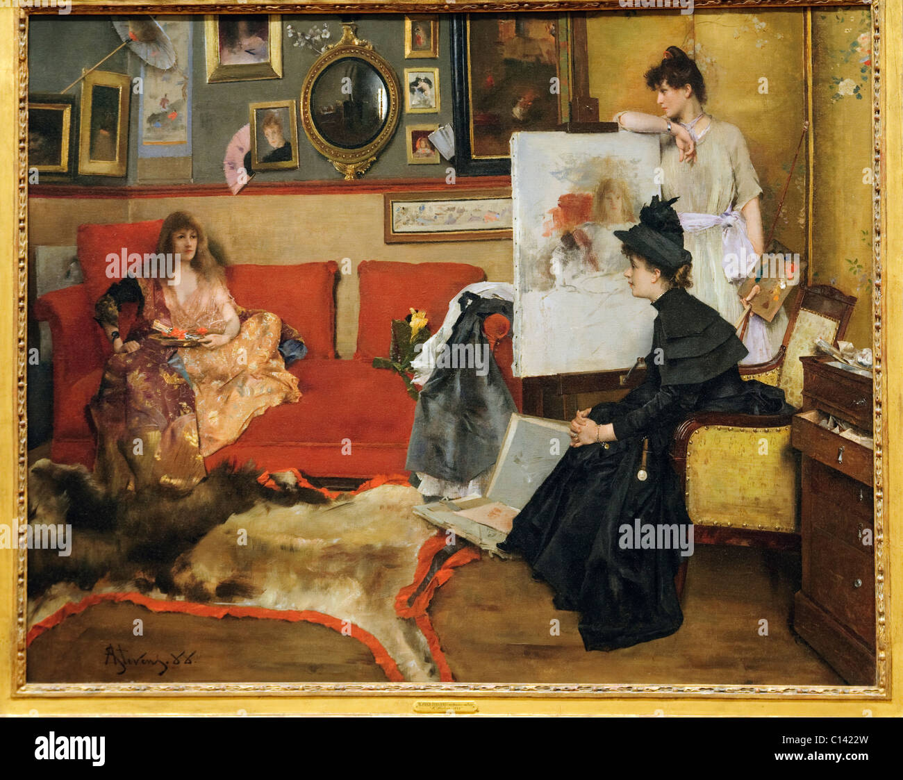 Tableau Sur Toile 'Dans Le Studio' D'Alfred Stevens - Cadré, Prêt à Accrocher