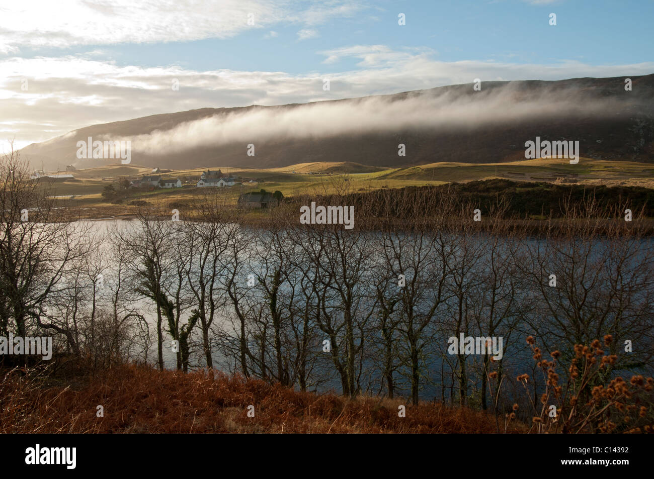 Brume sur l'estuaire à Bettyhill, Strathnaver, sur la côte nord de l'Ecosse, Sutherland, UK Banque D'Images
