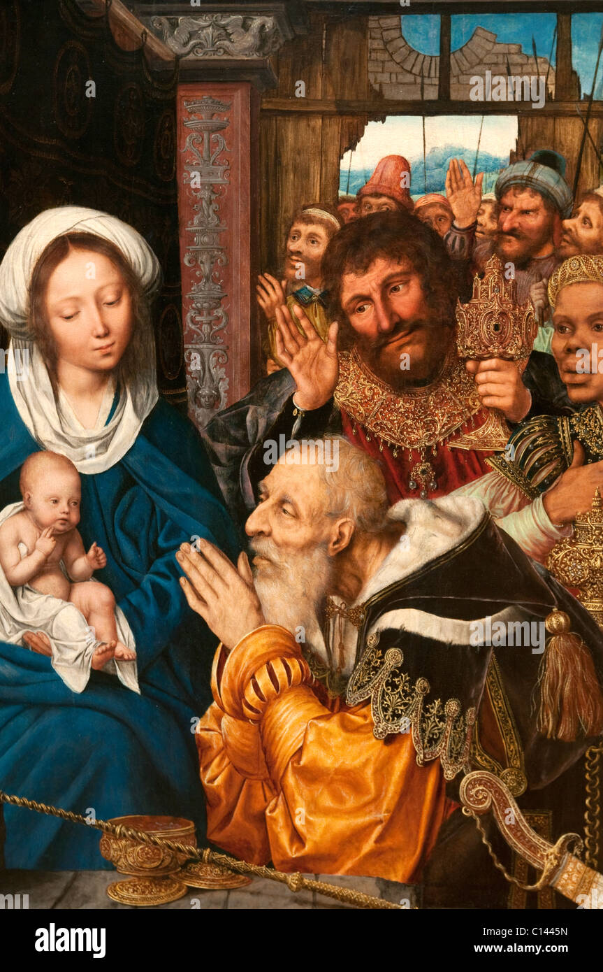 Détail : l'Adoration des Mages, 1526, par Quentin Massys Banque D'Images