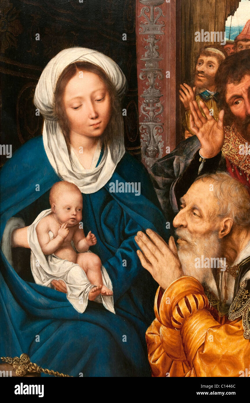 Détail : l'Adoration des Mages, 1526, par Quentin Massys Banque D'Images