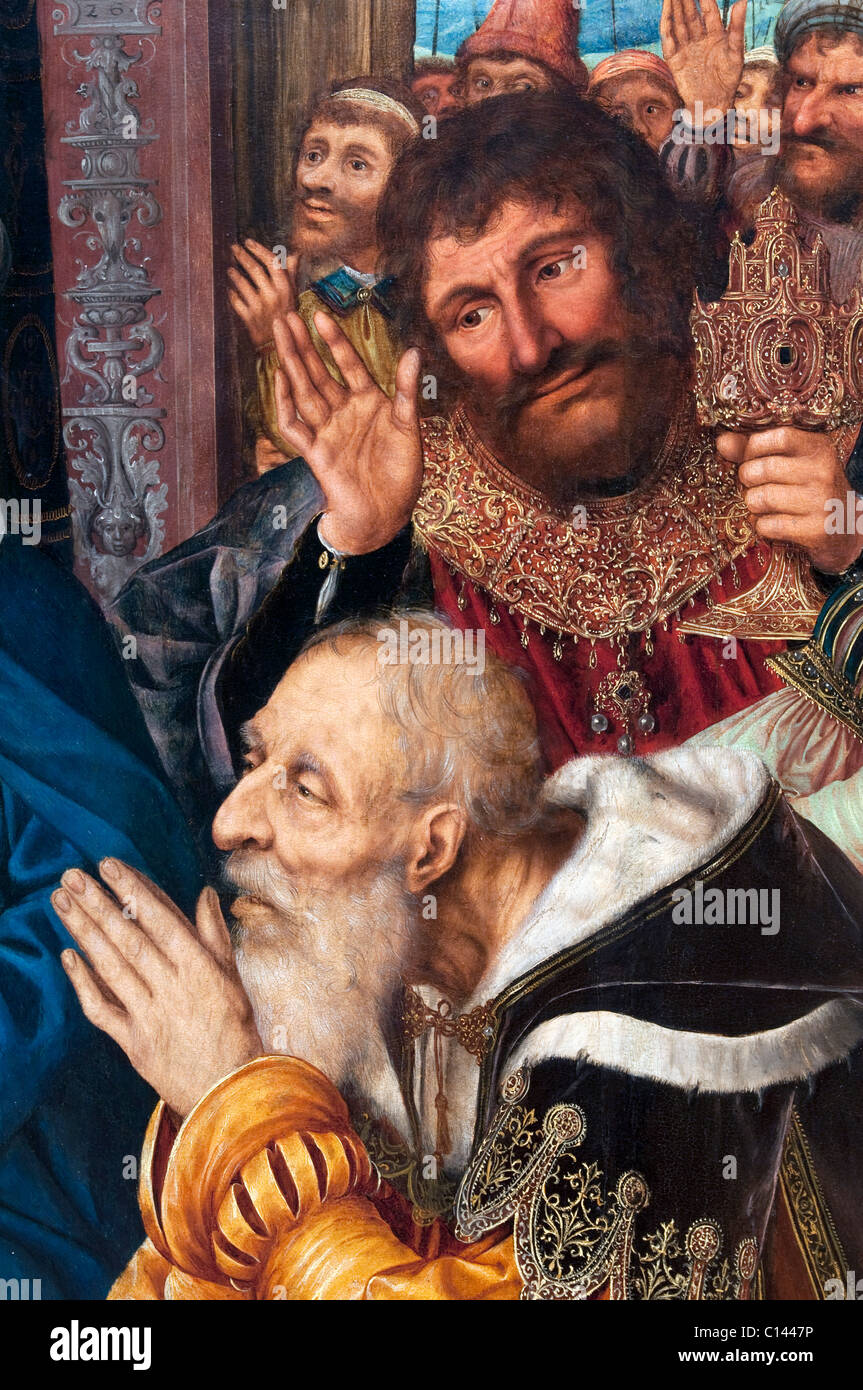Détail : l'Adoration des Mages, 1526, par Quentin Massys Banque D'Images