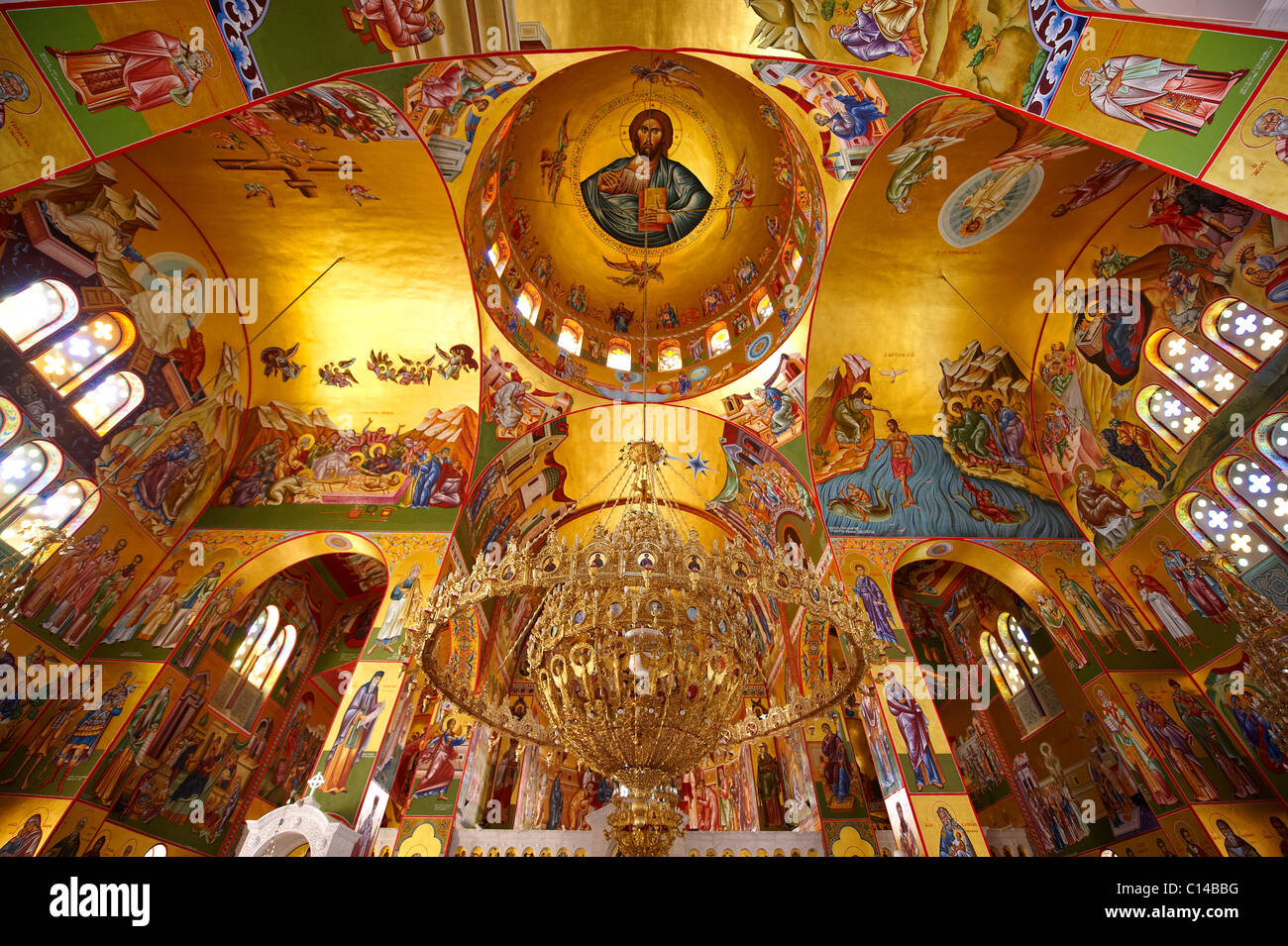 Les fresques de style byzantin de la nouvelle église orthodoxe de Omala. Kefalonia, îles Ioniennes, Grèce. Banque D'Images