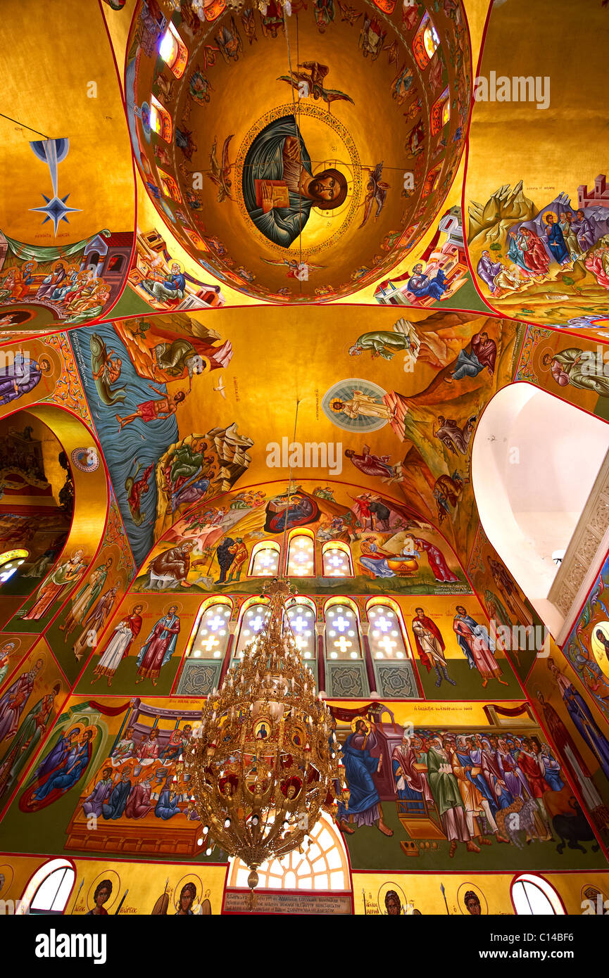 Les fresques de style byzantin de la nouvelle église orthodoxe de Omala. Kefalonia, îles Ioniennes, Grèce. Banque D'Images