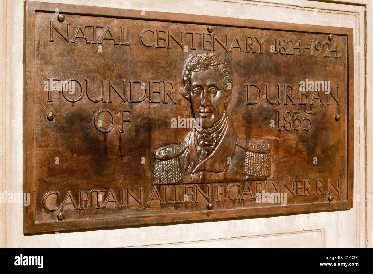 Peste de commémoration du centenaire de la fondation de Durban, Afrique du Sud, en l'honneur du Capitaine Allen Gardiner Banque D'Images