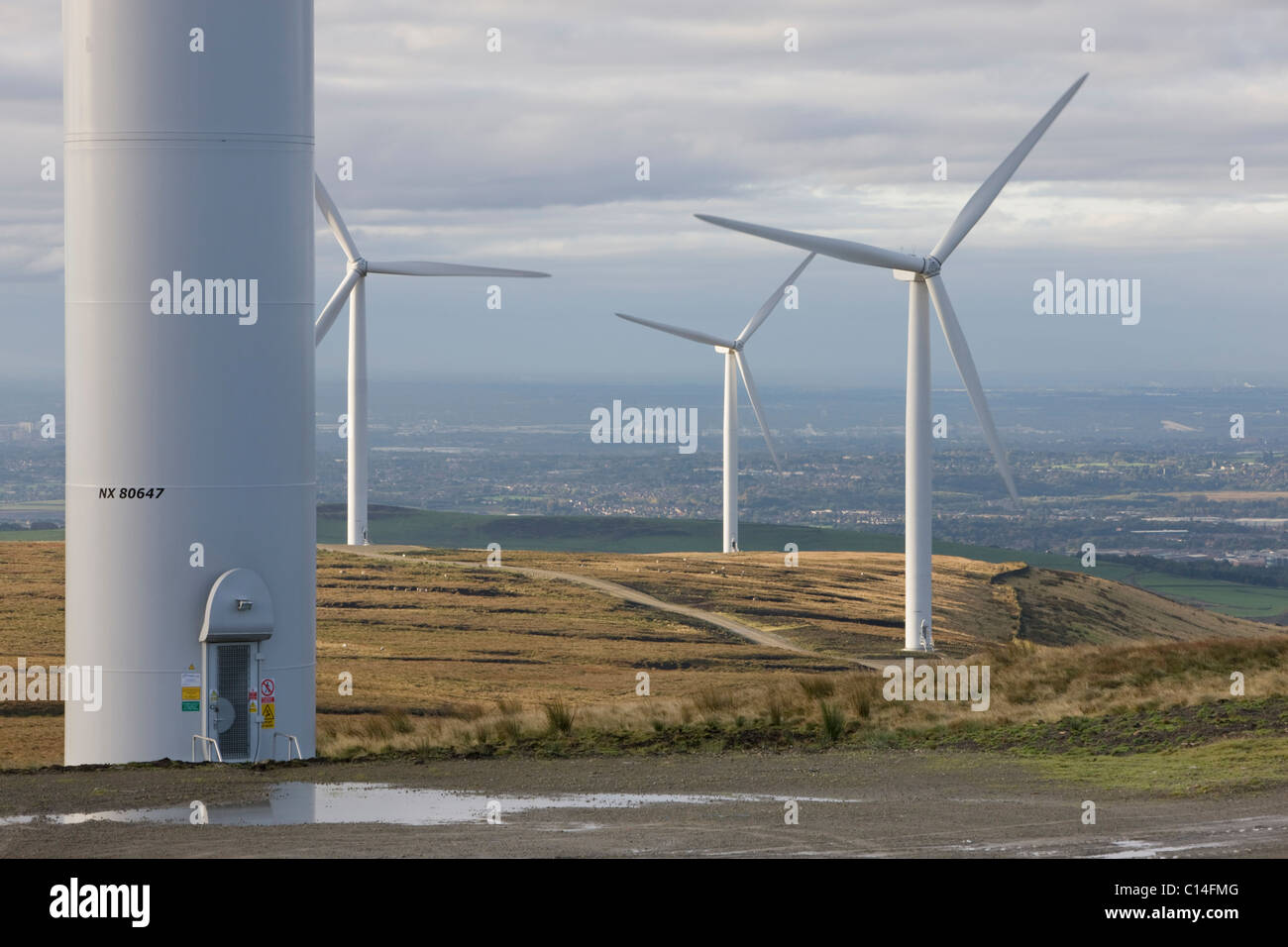 Scout Moor d'éoliennes près de Manchester, Royaume-Uni Banque D'Images