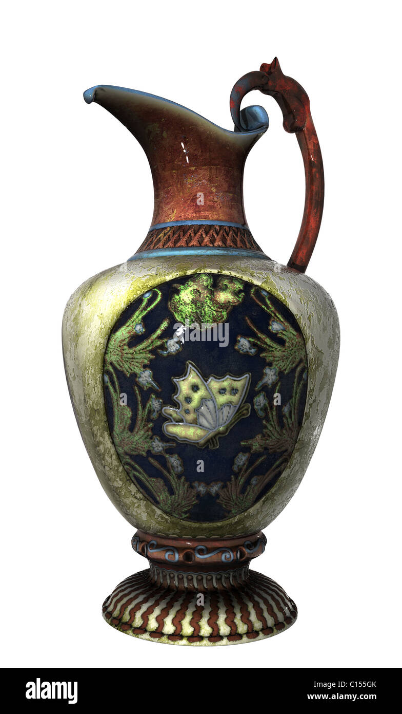 Décoration papillon vase chinois isolated on white Banque D'Images
