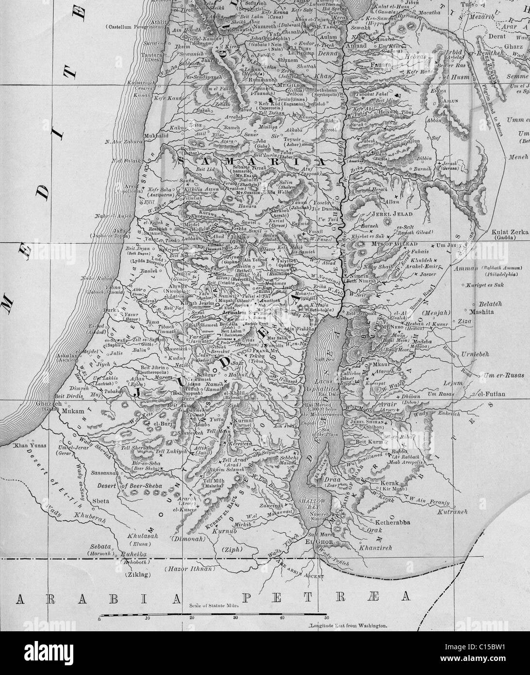 Ancienne carte d'Israël à partir de l'original, 1884 manuel de géographie Banque D'Images