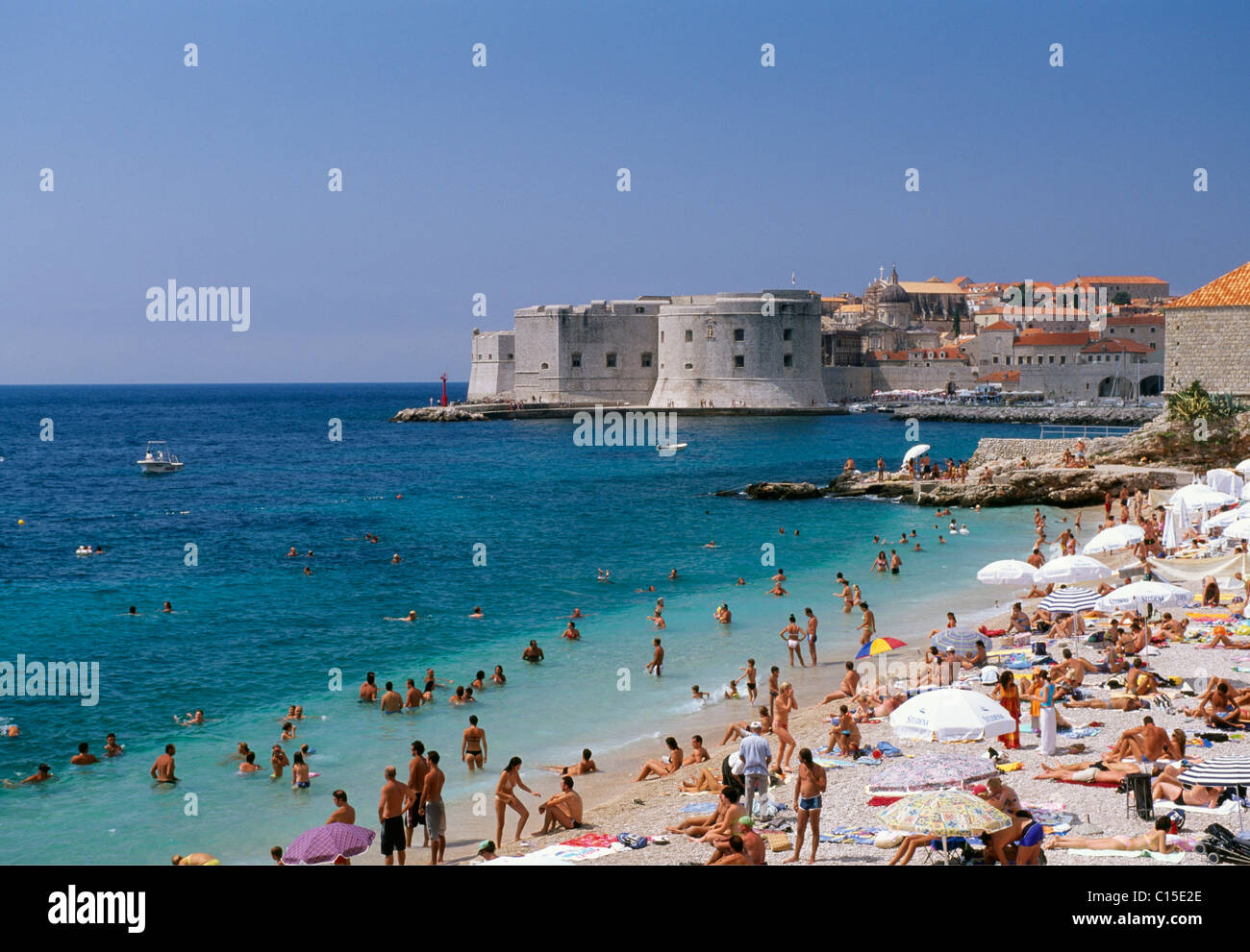 Plage, Dubrovnik, Dalmatie, côte dalmate, en Croatie Banque D'Images