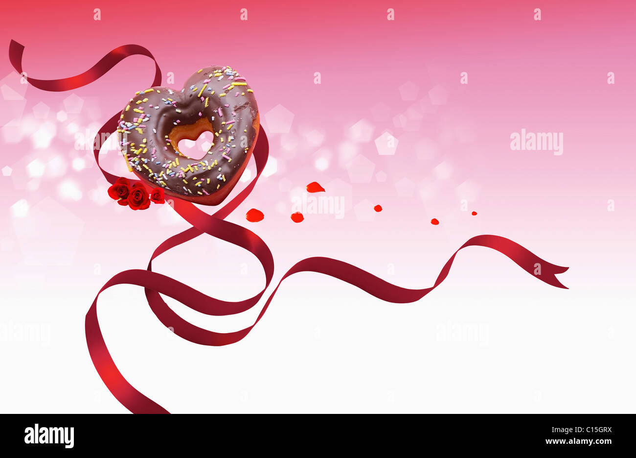 Donut en forme de coeur et ruban Banque D'Images