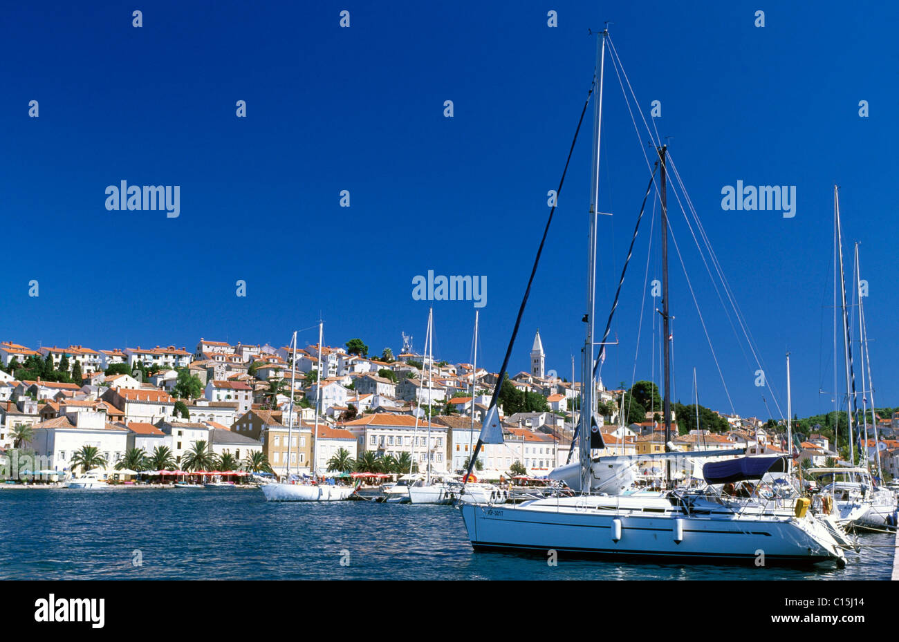 Bateaux à voile près de Mali Losinj, Losinj Island, Istrie, Croatie, Balkans, Europe Banque D'Images