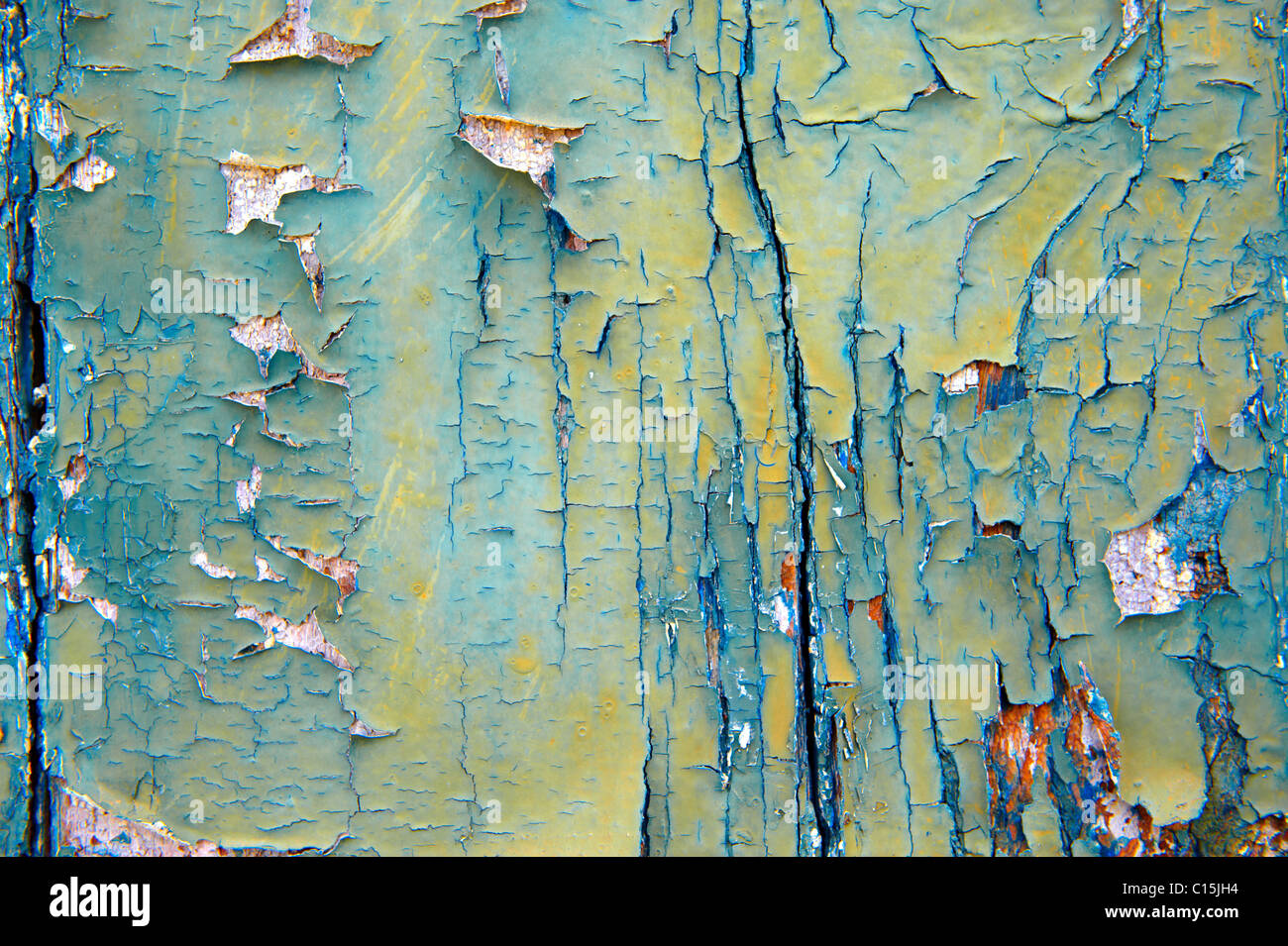 L'écaillage de la peinture bleu fond close up Banque D'Images