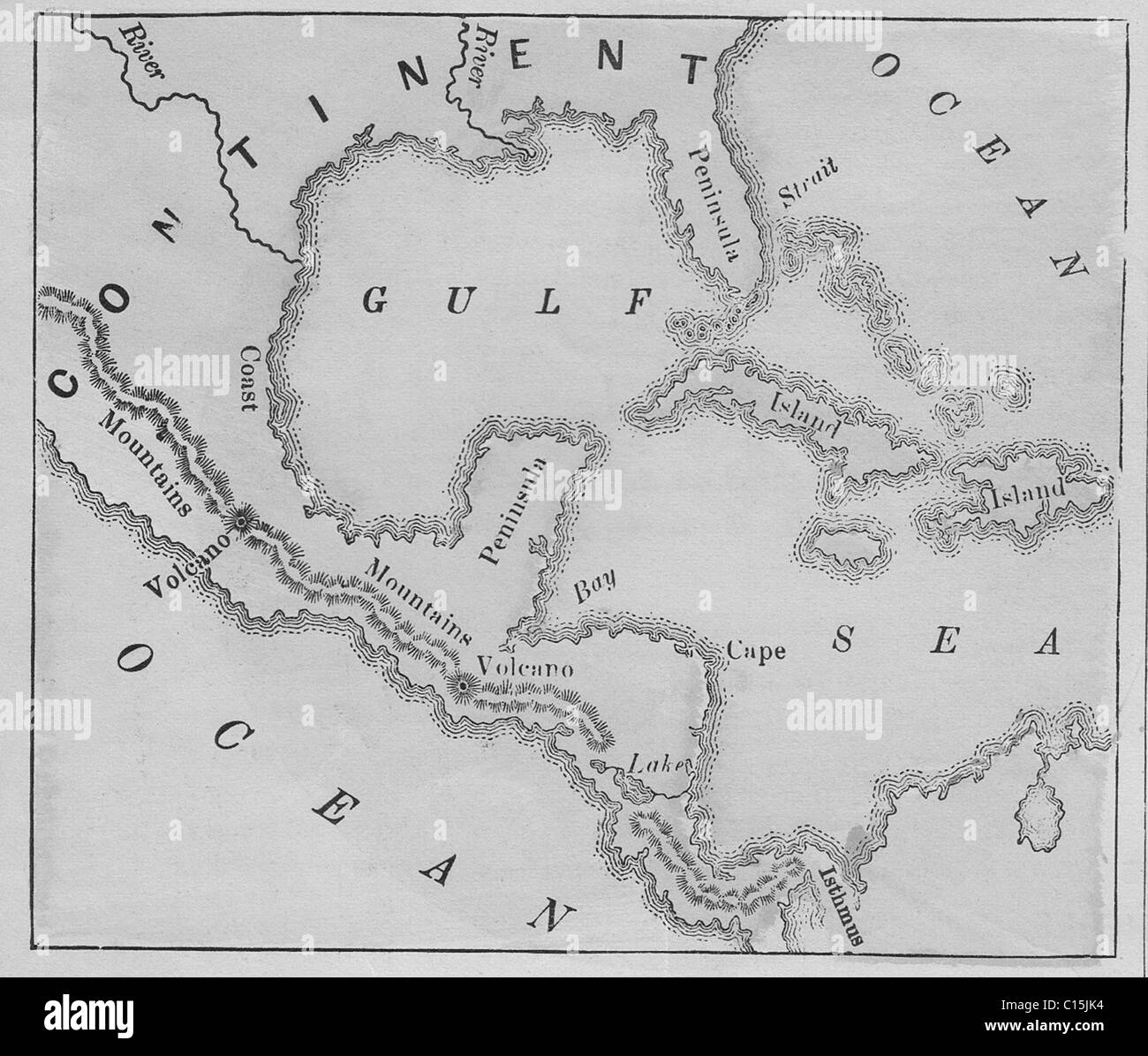 Carte ancienne de l'Amérique centrale à partir de l'original, 1865 manuel de géographie Banque D'Images