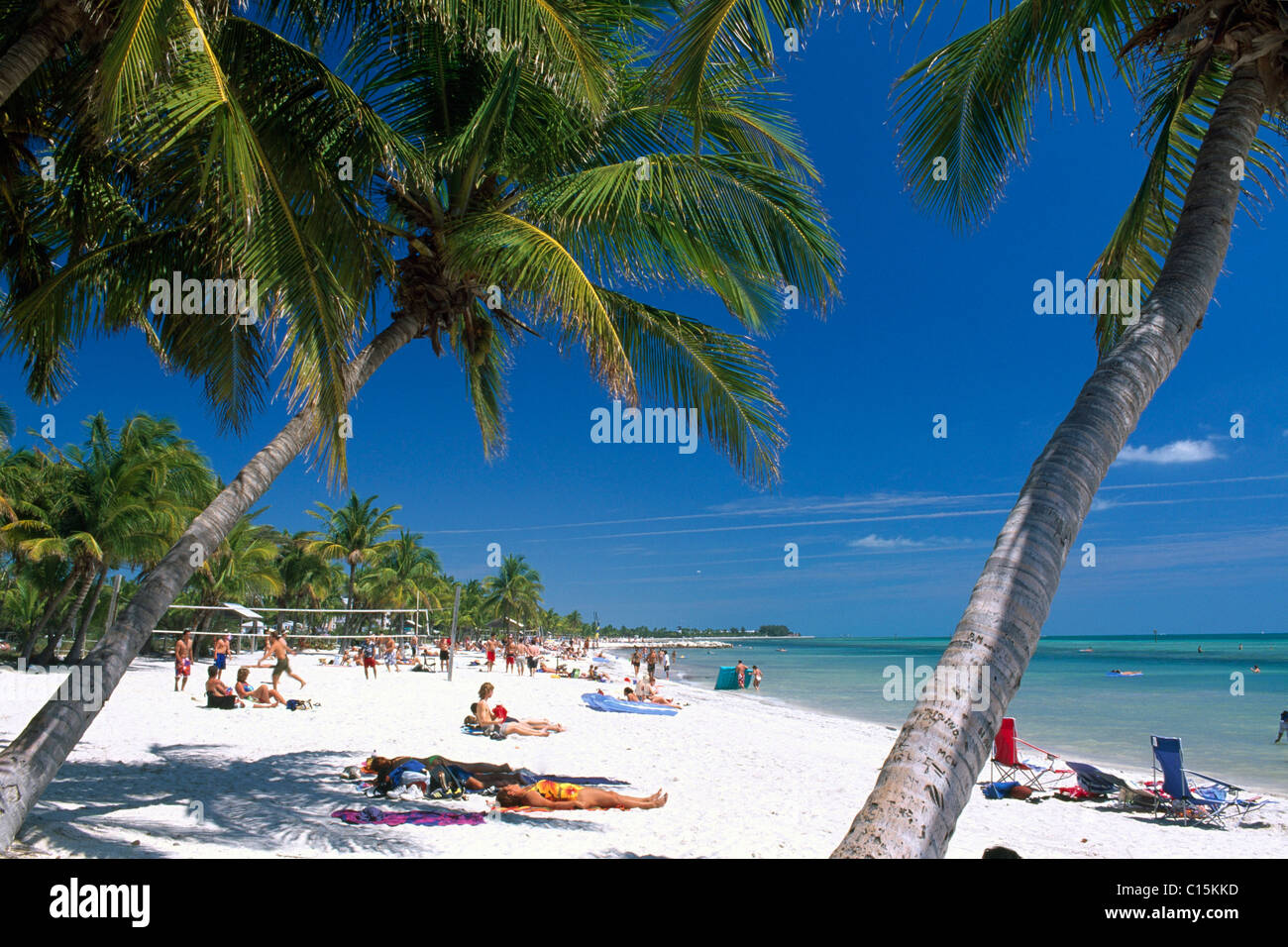 Scène de plage, Smathers Beach, Key West, les clés, Florida, USA Banque D'Images