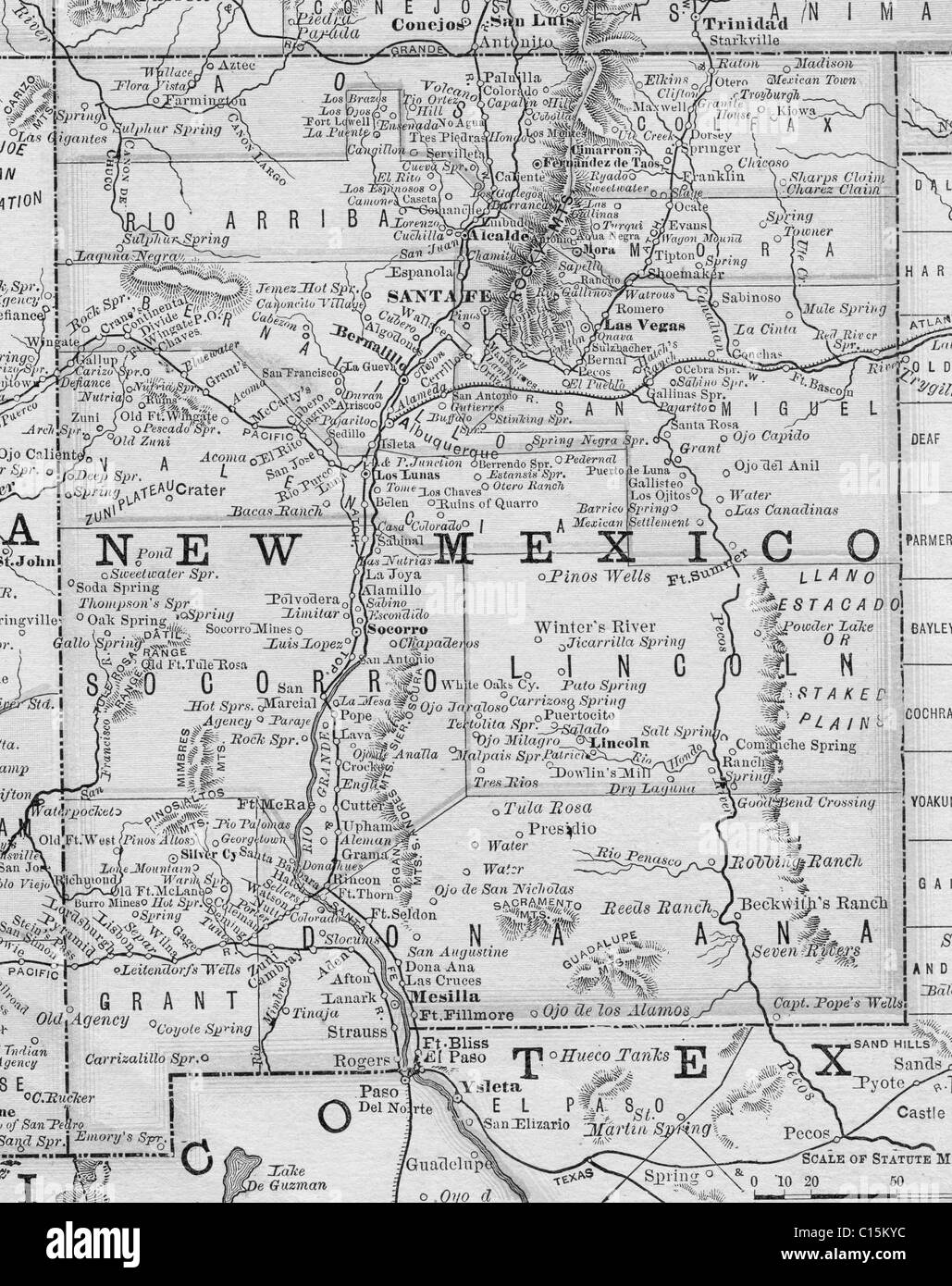 Ancienne carte du Nouveau Mexique à partir de l'original, 1884 manuel de géographie Banque D'Images