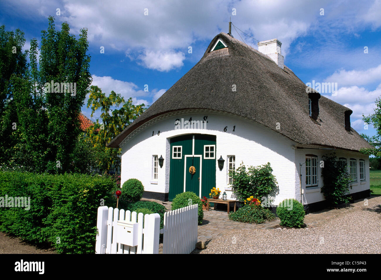 Toit de chaume, de chaume, maison Sieseby, Schlei, Schleswig-Holstein, Allemagne, Europe Banque D'Images