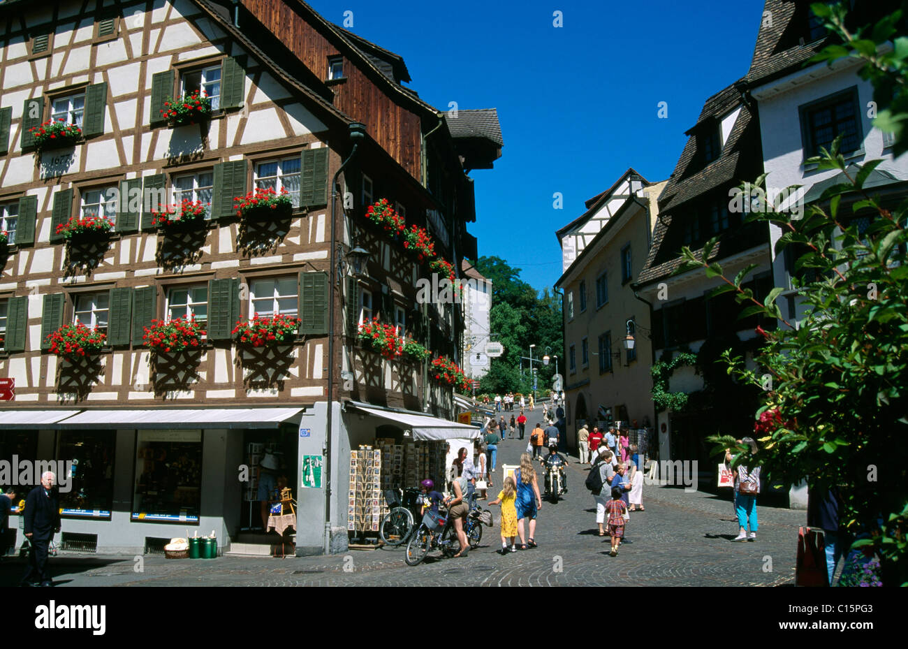 Châssis bois, maison à pans de bois, Steigstrasse, Meersburg, Lac de Constance, Bade-Wurtemberg, Allemagne Banque D'Images