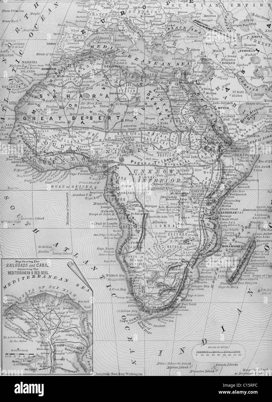 Ancienne carte de l'Afrique à partir de l'original, 1884 manuel de géographie Banque D'Images