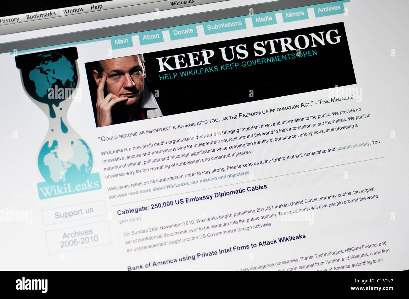 Site web de Wikileaks - Privé, secret, et Classified Media à partir de sources d'informations anonymes, bulletin spécial Banque D'Images