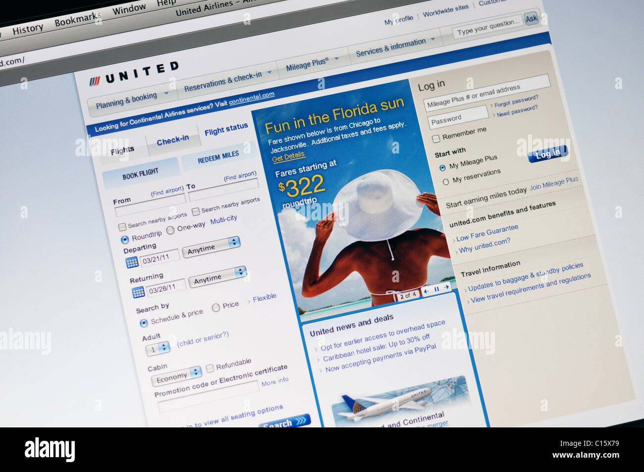 Le site web de United Airlines Banque D'Images