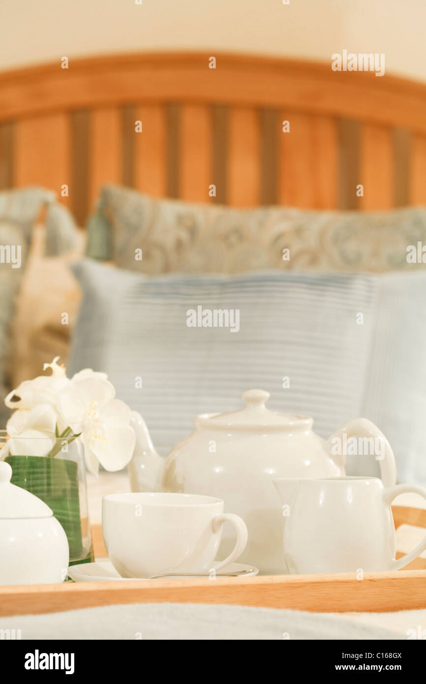 Plateau à petit-déjeuner dans un hôtel de luxe chambres Banque D'Images