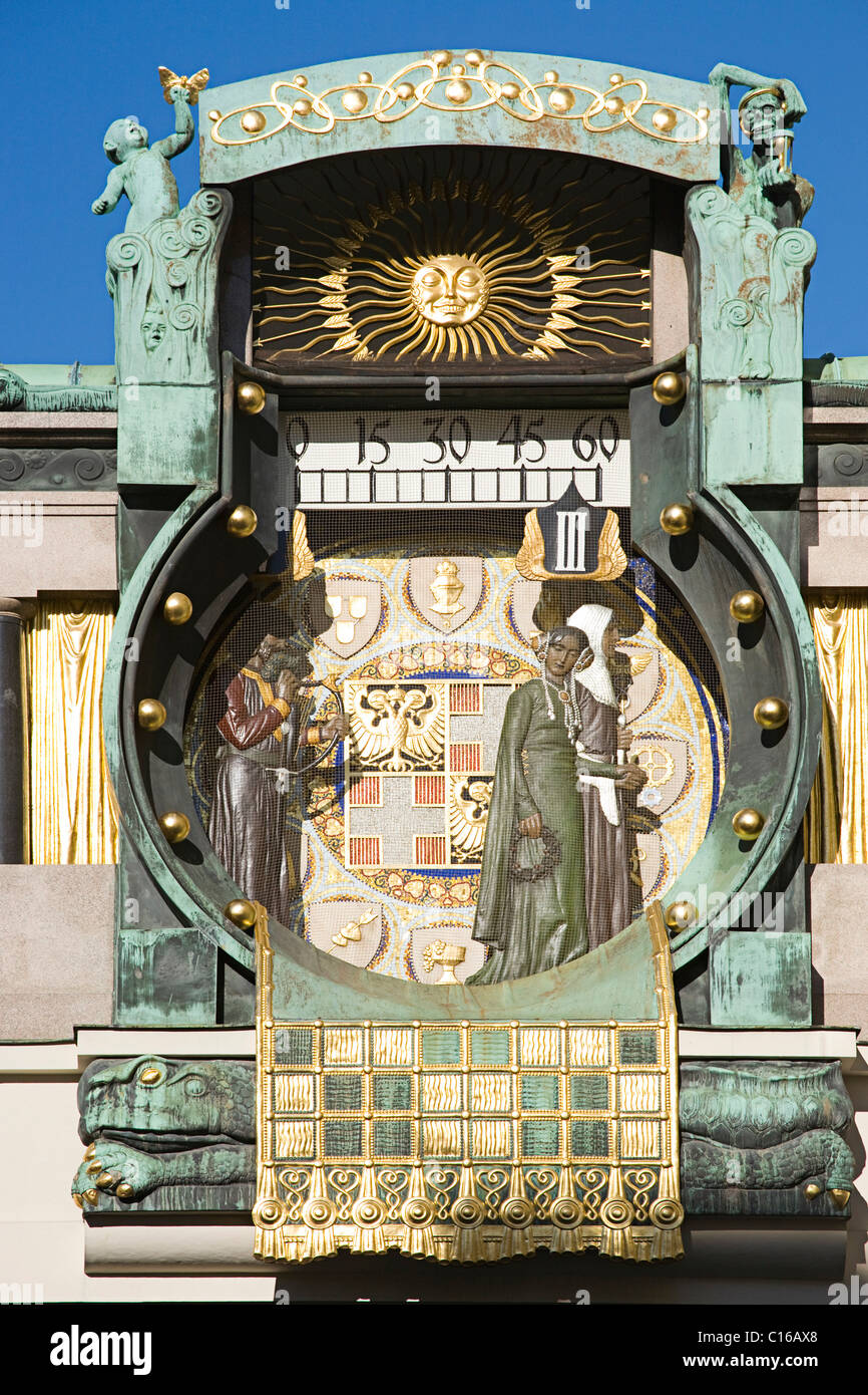 Ankeruhr ancre, réveil, 1911-1917 construit selon les plans du peintre Art Nouveau Franz Matsch, Vienne, Autriche, Europe Banque D'Images
