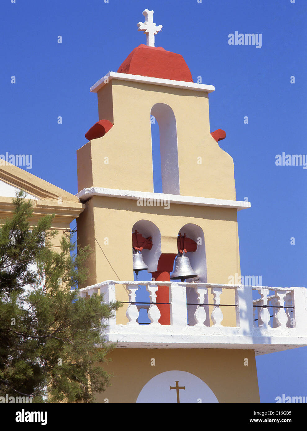 Clocher de l'église, Agios Georgios, Corfou, îles Ioniennes, Grèce Banque D'Images