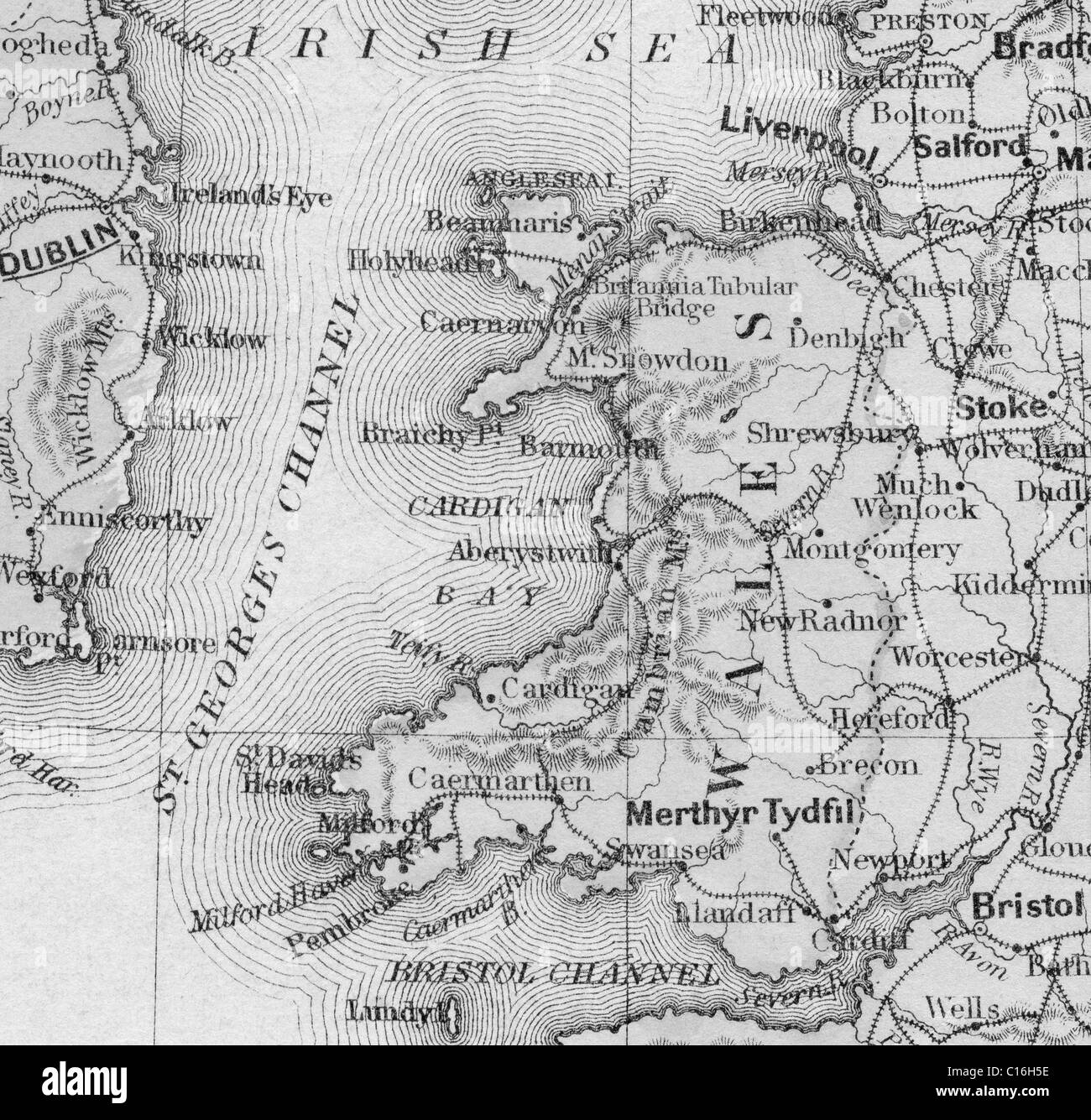 Ancienne carte du Pays de Galles à partir de l'original, 1879 manuel de géographie Banque D'Images