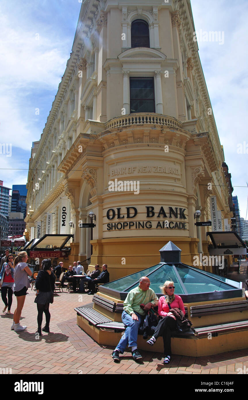 Ancienne Banque de Nouvelle Zélande (galerie marchande), CN. Lambton Quay et douane Quay, CBD, Wellington, Wellington, Nouvelle-Zélande Région Banque D'Images