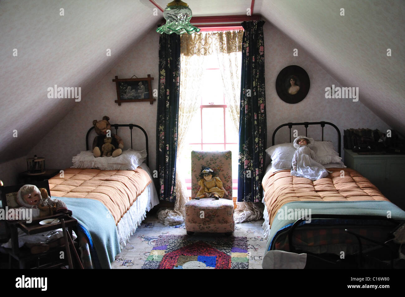 Une chambre mansardée, maison Victorienne, Ferrymead Ferrymead Heritage Park, région, Christchurch, Canterbury, île du Sud, Nouvelle-Zélande Banque D'Images