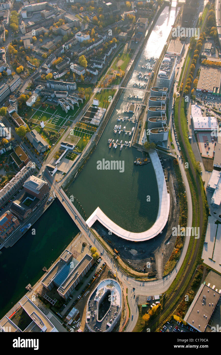 Photo aérienne, port fluvial, port d'Holzhafen, Duisburg, Ruhr, Nordrhein-Westfalen, Germany, Europe Banque D'Images
