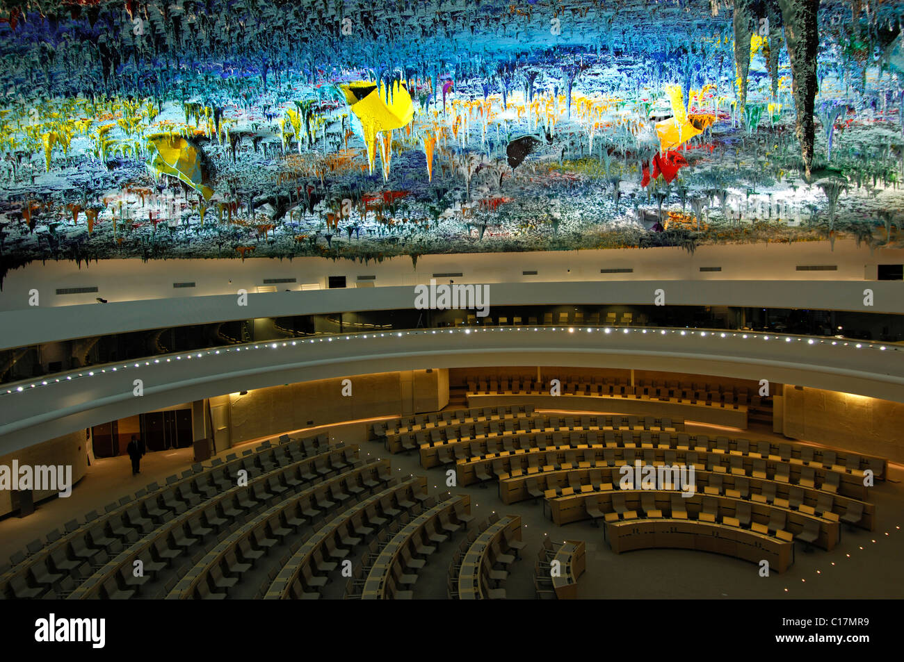 Les droits de l'homme et le prix de l'Alliance des civilisations au Palais des Nations, plafond en dôme conçu par Miquel BARCELO, UNO Banque D'Images