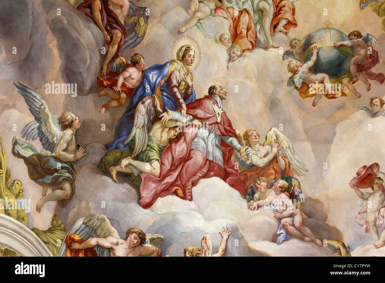 Fresques de Johann Michael Rottmayr, coupole fresques, Église Saint Charles Borromée, Vienne, Autriche, Europe Banque D'Images