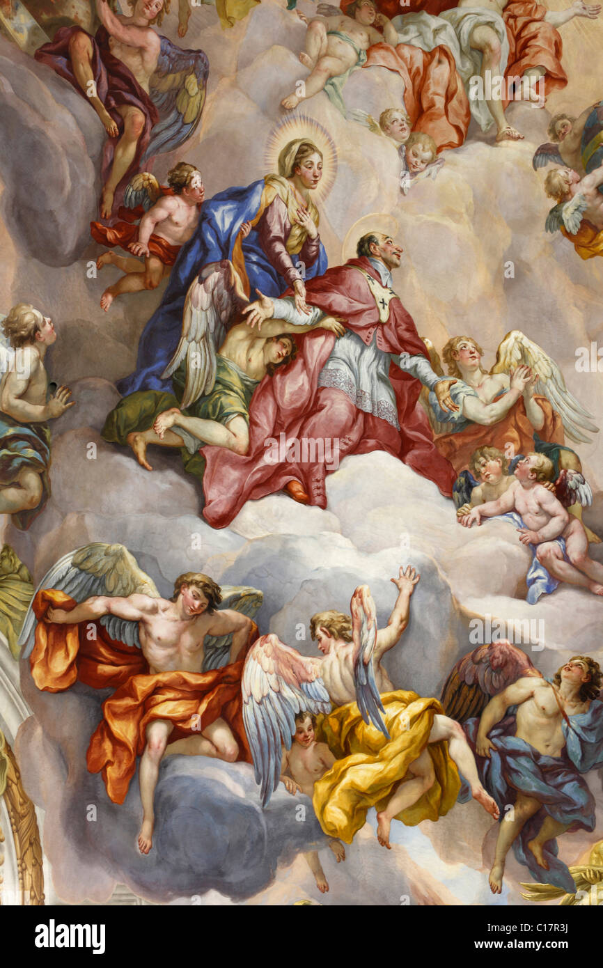 Fresques de Johann Michael Rottmayr, coupole fresques, Église Saint Charles Borromée, Vienne, Autriche, Europe Banque D'Images