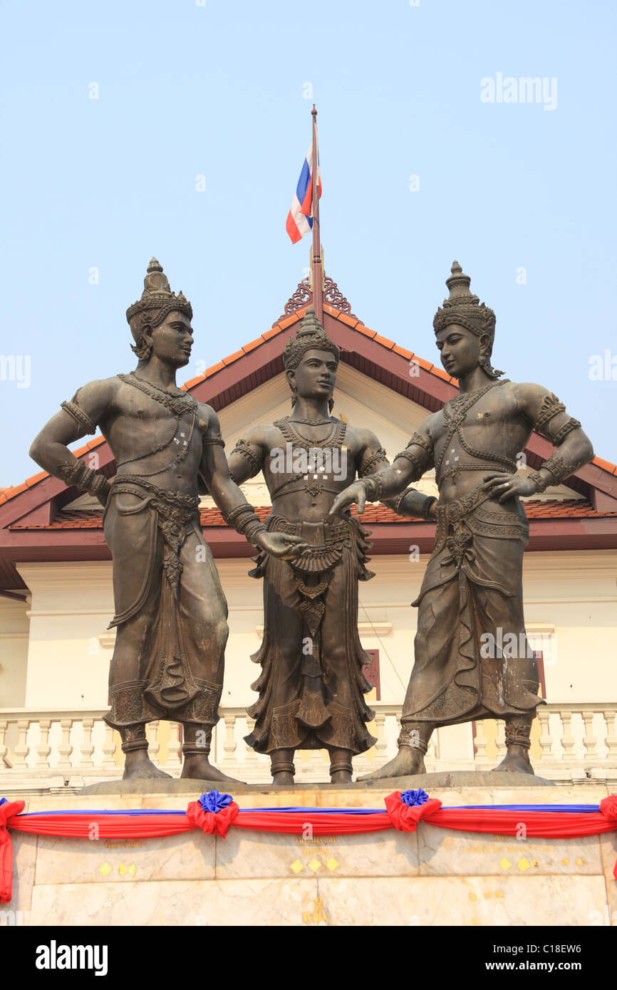 Monument aux trois rois à Chiang Mai, Thaïlande Banque D'Images