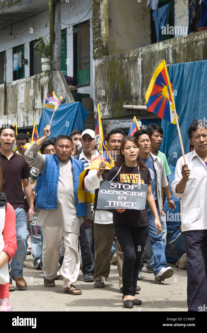 Les tibétains sur une manifestation à Dharamsala, en Inde, au cours de l'Jeux olympiques Chinois Banque D'Images