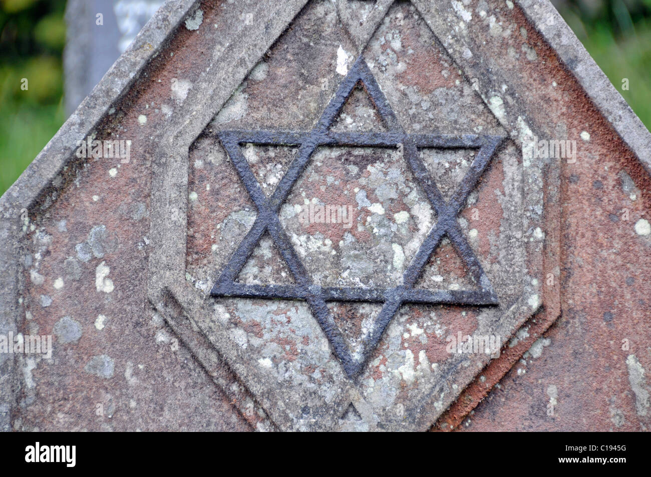 Étoile de David sur un gravstone dans le cimetière juif de Buttenhausen, Alpes Souabe, Bade-Wurtemberg, Allemagne, Europe Banque D'Images