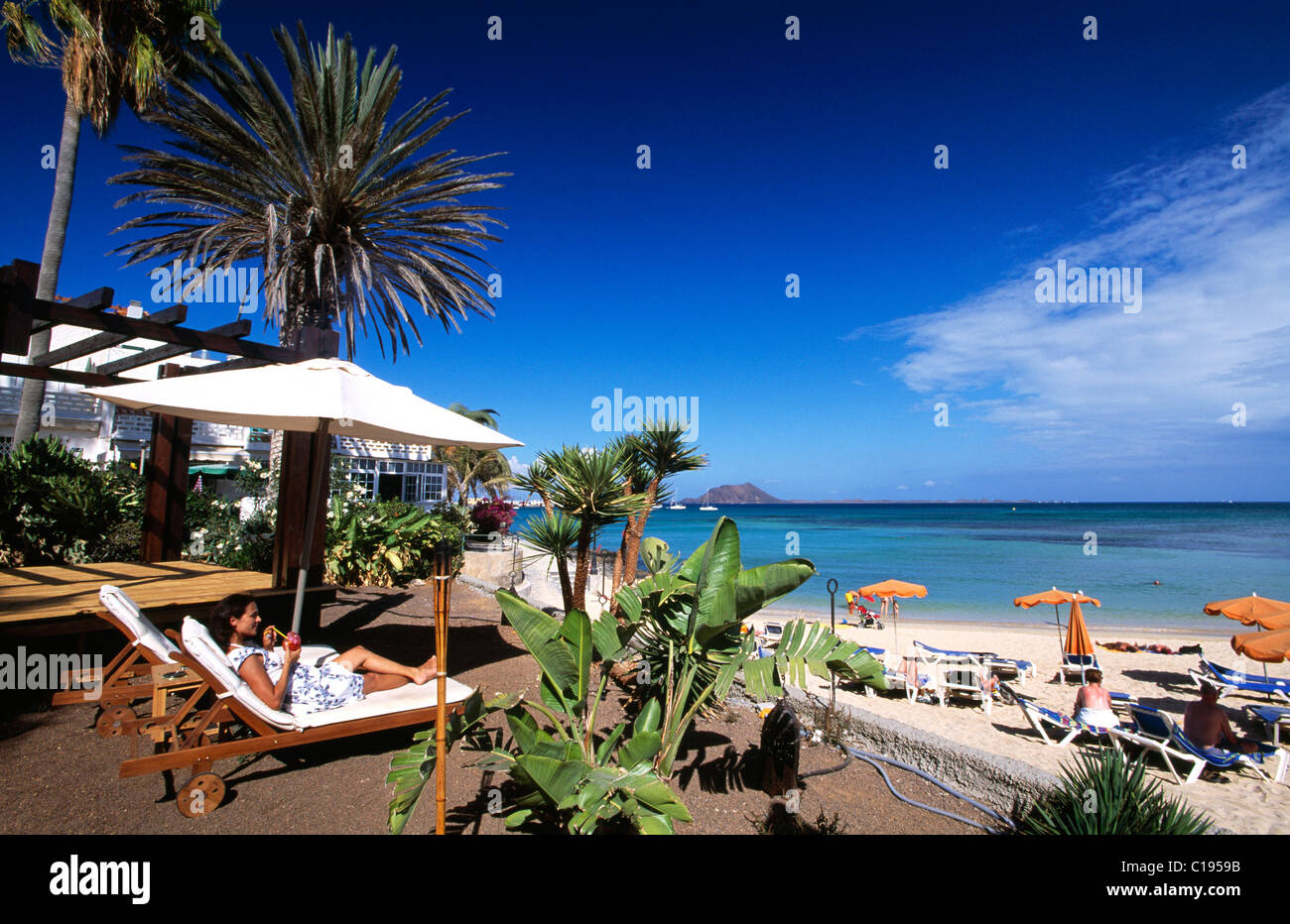 Bar de plage à Corralejo, Fuerteventura, Canary Islands, Spain, Europe Banque D'Images